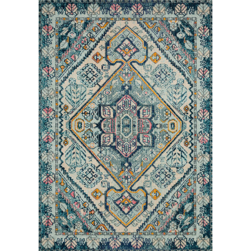 Bungalow Rose Lorenz Aqua/Navy Area Rug & Reviews Wayfair